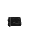 Black faux suede crossbody bag with silver studs and metal chain strap for women - Black