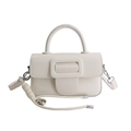 Elegant cream white square buckle handbag with a stylish heart pendant leather strap - With Pendant / White