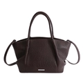 Bolso tote marrón oscuro de cuero plisado con asas dobles y logo metálico - Marrón