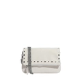 Retro cream white chain handbag with silver studs and metal strap in punk style - White
