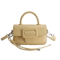 Minimalist beige PU leather handbag with decorative square buckle and braided strap - With Pendant / Yellow
