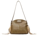 Olivgrüne Vintage-Handtasche mit Quasten, integriertem Griff und verstellbarem Gurt - Grün
