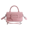 Borsa a mano in pelle rosa con grande fibbia quadrata e tracolla regolabile da donna - Rosa