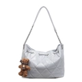 Schicke gesteppte Hobo-Tasche in Hellblau mit Kettenriemen und Teddybär-Anhänger - Blau