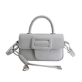 Elegante borsa a mano grigio chiaro in pelle opaca con fibbia quadrata e tracolla - Grigio chiaro