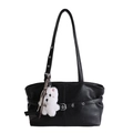 Sac fourre-tout noir rétro minimaliste avec boucles et pendentif en peluche chien - Avec Pendentif / Noir