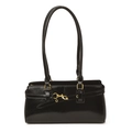 Bolso de hombro retro francés de charol negro con hebilla metálica dorada - Negro
