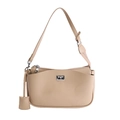 Beige minimalistische Schultertasche mit silbernem Drehverschluss und Lederanhänger - Khaki