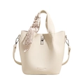 White lychee pattern bucket bag with silk scarf accessory and silver metal clasp - Standard Type / Off White