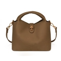 Dark brown leather bucket bag with top handle and golden twist-lock closure - Gray