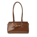 Bolso de hombro vintage marrón de piel sintética brillante con hebilla dorada - Marrón