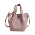 Chic mauve lychee pattern bucket bag with silk scarf handle and thin shoulder strap - Standard Type / Pink