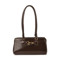 Retro dark brown patent leather shoulder bag with a rectangular design and golden buckle - Brown