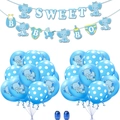 Set decorazioni baby shower elefante blu con striscione sweet baby boy e palloncini - Set Elefante Blu Pois (Senza Palloncino Alluminio)