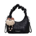 Sac à main nuage noir classique plissé avec chaîne argentée et breloque ours en peluche - Sans Pendentif / Noir