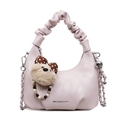 Sac à main nuage plissé rose clair avec chaîne argentée et charmant pendentif ours - Sans Pendentif / Rose