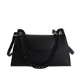 Klassische schwarze Unterachseltasche mit Lychee-Textur, Silberkette und langem Umhängeriemen - Schwarz