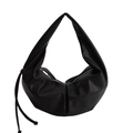 Bolso croissant plisado chic en cuero granulado negro con asa integrada elegante - Negro