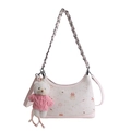 Sac bandoulière rose et blanc avec imprimés ours et pendentif en peluche assorti - Blanc Cassé - Avec Pendentifs