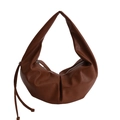 Bolso de hombro fruncido marrón en piel sintética con cremallera plateada - Marrón