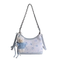 Sac à main bleu clair en similicuir avec imprimé dessin animé et breloque ourson - Bleu - Avec Pendentif