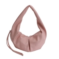 Chic light pink pleated half-moon tote bag in soft leather with minimalist shoulder strap - Pink
