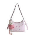 Sac à épaule rose vintage avec imprimé chaton, breloque ours en peluche et chaîne - Rose - Avec Charme
