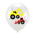 Palloncino in lattice bianco con scavatrice gialla e bulldozer rosso per festa di bimbi - Palloncino Veicolo da Cantiere Bianco / Bianco