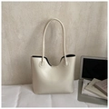 Macro di borsa tote in pelle PU bianco avorio con taglio a U e sottili manici doppi - Regular Fit / Bianco Sporco