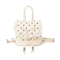 Mochila de cuero crema con lunares, bordes de encaje blanco y detalle de lazo - Blanco