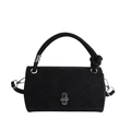 Minimalistische schwarze Baguette-Tasche mit Silber-Hardware und dekorativem Knotengriff - Schwarz