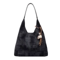 Shopper-Tasche mit grauem geometrischem Muster und Kaffeetassen-Anhänger für Damen - Mit Anhänger / Schwarz