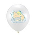 12-inch white latex balloon with a cute crown-wearing cat sleeping on a blue cloud - White Sleeping Cat Style