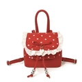 Mochila estilo Lolita roja con lunares blancos y detalles de encaje delicado - Rojo