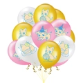12-inch cat latex balloons in yellow, pink and white with cute kitten illustrations - Pink Stretching Cat/Gold Yarn Cat/White Lazy Cat Style