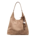 Retro-Shopper-Tasche in Khaki mit geometrischem Muster und Kaffeetassen-Anhänger - Mit Anhänger / Khaki