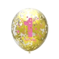 12-inch 1st birthday balloon with pink number one and internal golden glitter sequins - Pink 1 with Gold Confetti Balloon