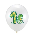 Palloncino in lattice bianco da 12 pollici con numero uno e dinosauro per 1° compleanno - Palloncino Compleanno Uovo Dinosauro