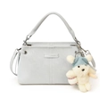 Borsa a spalla in pelle grigio-azzurra con ciondolo a forma di orsetto - Con Ciondolo / Blu