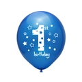 Detail of blue 1st birthday latex balloon with white number 1 and stars print - Blue 1st Birthday