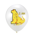 White 12-inch dinosaur latex balloon with yellow 1st birthday cartoon print for party - Yellow Dinosaur Style