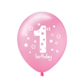 Pink 1st birthday latex balloon with white stars and number 1 for party decoration - Pink 1st Birthday