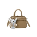 Sac bandoulière en cuir grainé marron kaki avec un adorable pendentif lapin en peluche - Avec Pendentif / Kaki