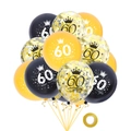 Detailed set of black and gold 60th birthday balloons with confetti and ribbons - 60th Birthday Theme