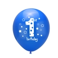Detailed view of a dark blue 1st birthday balloon with white stars and lettering - Blue Number 1