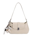 Chic beige crossbody square bag with silver twist lock and fashion horse charm - With Pendant / White