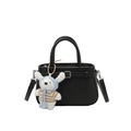 Minimalist black lychee texture crossbody bag with cute plush puppy keychain accessory - Black