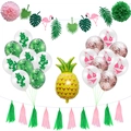 Hawaii Party Deko Set mit Ananas Ballon, Flamingo Banner und Kaktus Luftballons - Kaktus Bikini Set
