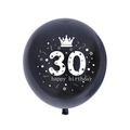Black 30th happy birthday latex balloon with white crown and star print for party decor - 30th Black