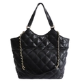Black quilted leather tote bag with chain strap and large capacity for daily commuting - Black